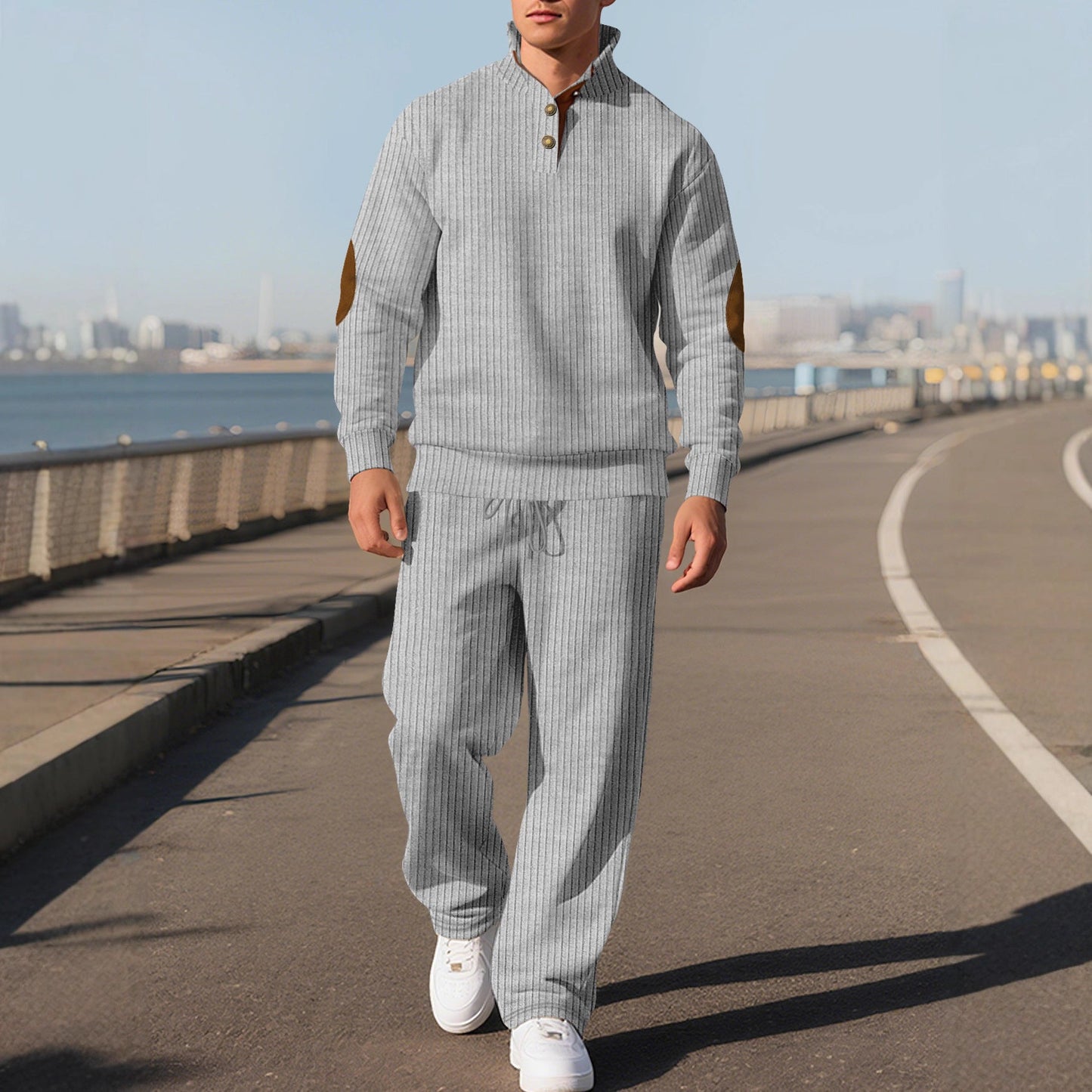 Herren Strickpullover Modern mit Lederdetails Klassisch