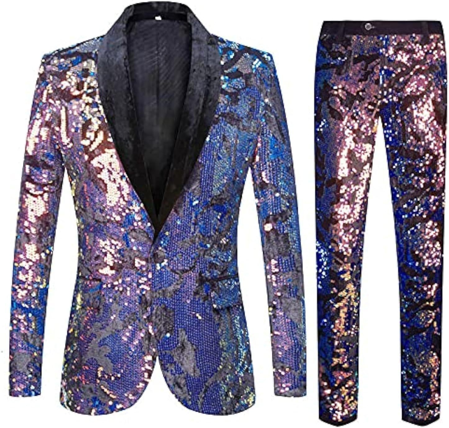 Herren Anzug Samt mit Pailletten Muster Elegant Schwarz