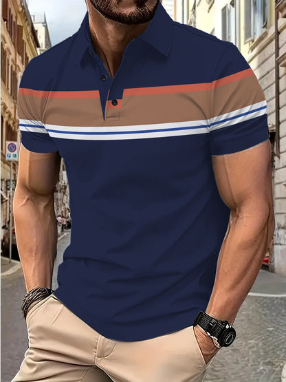 Herren Poloshirt Kurzarm mit Blockstreifen Modern