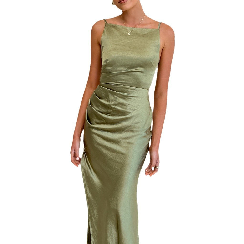 Damen Maxikleid Elegant Satin Hochgeschlitzt Abendkleid