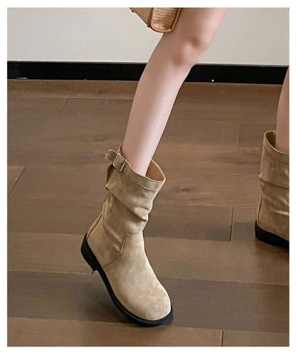 Damen Stiefel Mit Schnalle Und Falten Design