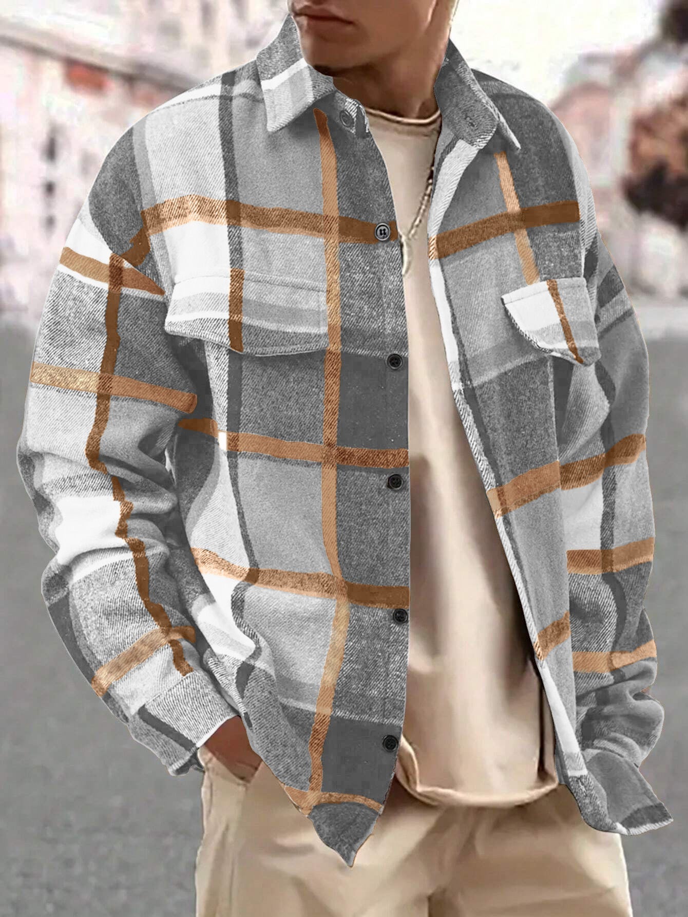 Herren Flanelljacke Kariert Modern mit Brusttaschen
