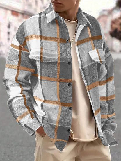 Herren Flanelljacke Kariert Modern mit Brusttaschen