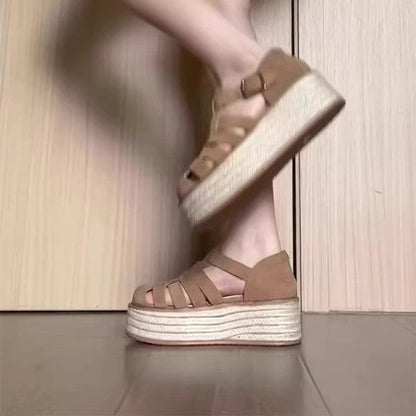 Damen Plattform-Sandalen Geflochtene Riemen Bequem Sommer