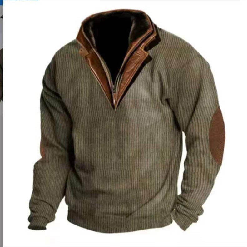 Herren Strickpullover Leder Details Hochkragen Modern - BerlinGlamour