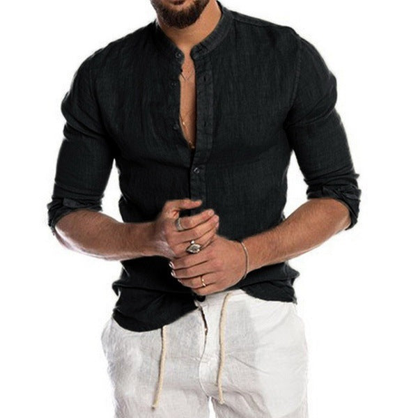 Herren Leinenhemd Modern Stehkragen Klassisch Elegante Optik