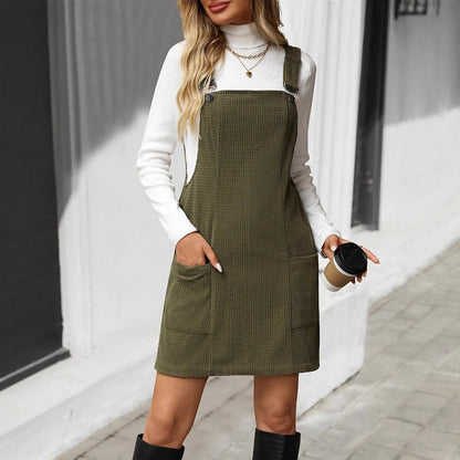 Damen Cordkleid Mit Taschen Hochwertig Elegant