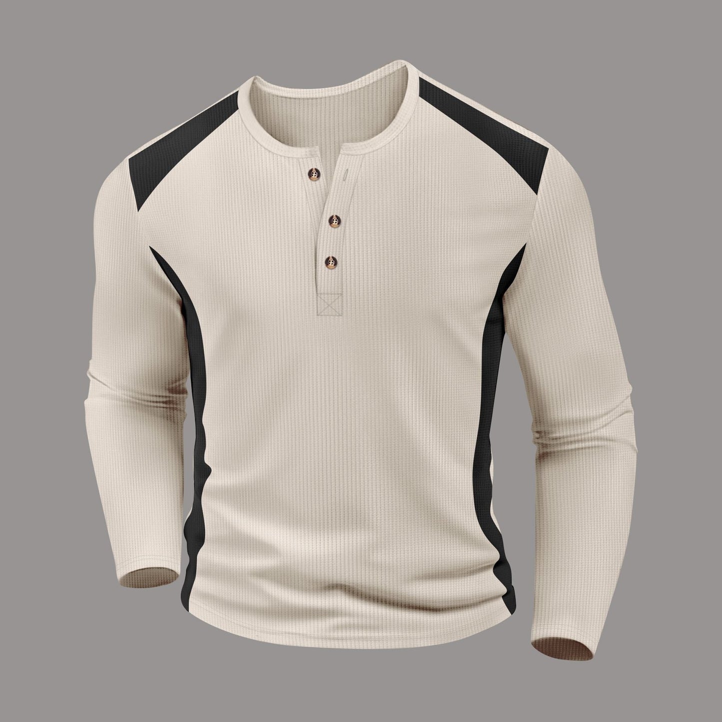 Herren Langarmhemd Henley Ausschnitt Modern