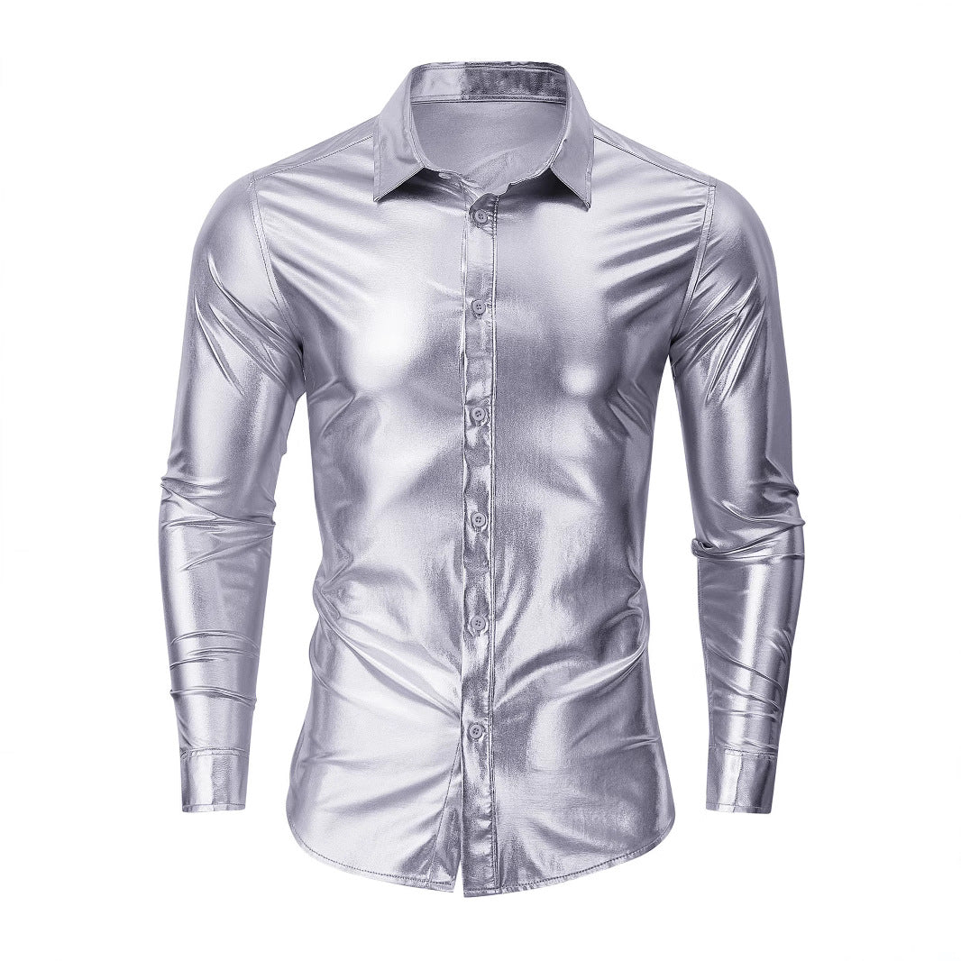 Herren Langarmhemd Modern Glänzend Slim Fit