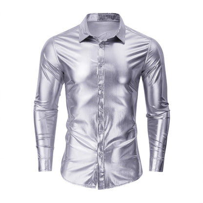 Herren Langarmhemd Modern Glänzend Slim Fit