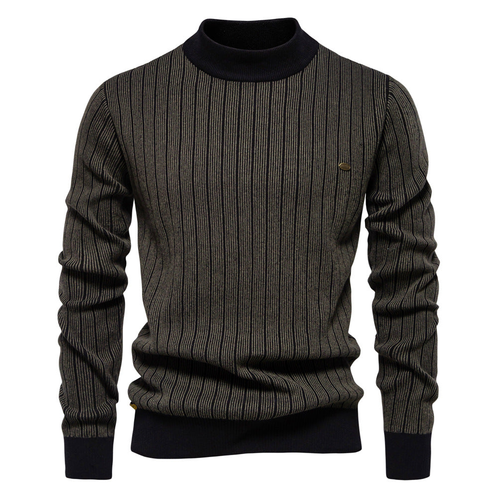 Herren Pullover Rollkragen Streifenmuster Elegante Feinstrick