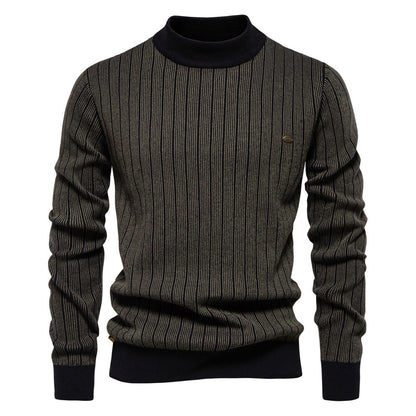 Herren Pullover Rollkragen Streifenmuster Elegante Feinstrick
