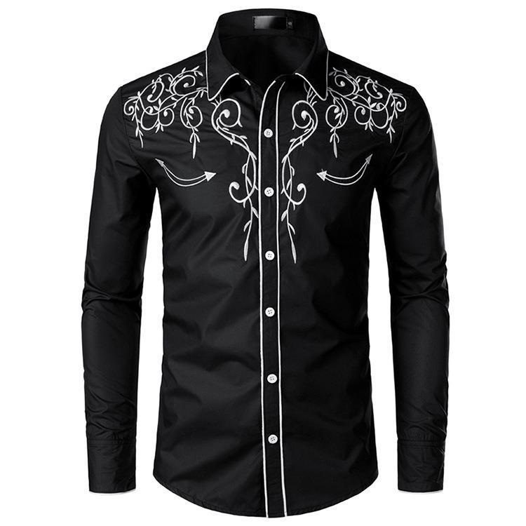 Herren Langarmhemd Stilvolles Stickmuster Elegant
