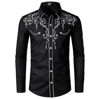Herren Langarmhemd Stilvolles Stickmuster Elegant