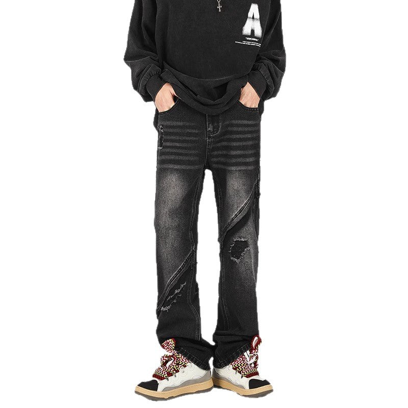 Herren Ripped Jeans Lässig Asymmetrisch Design