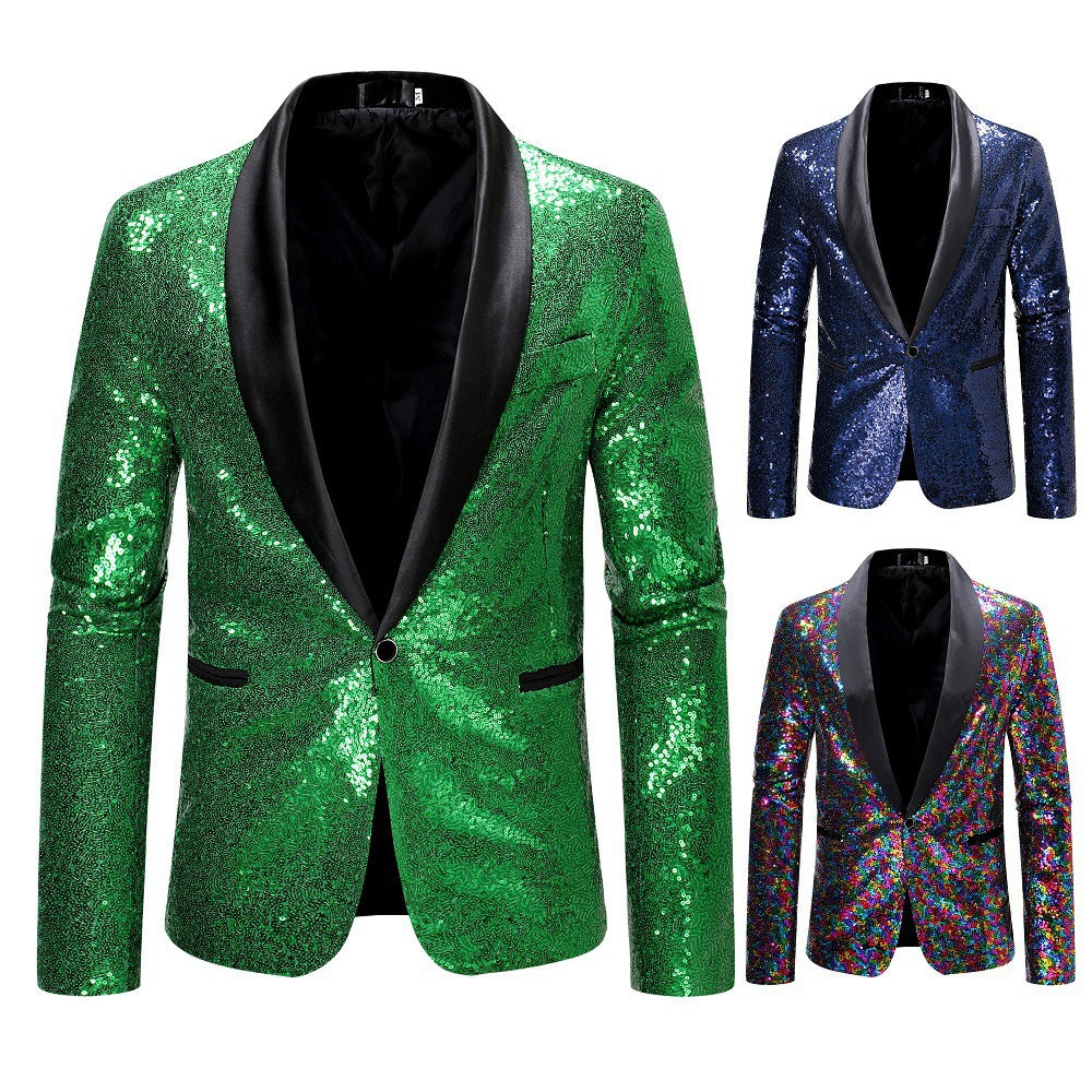 Herren Blazer Elegant Pailletten Moderner Schnitt Glanz
