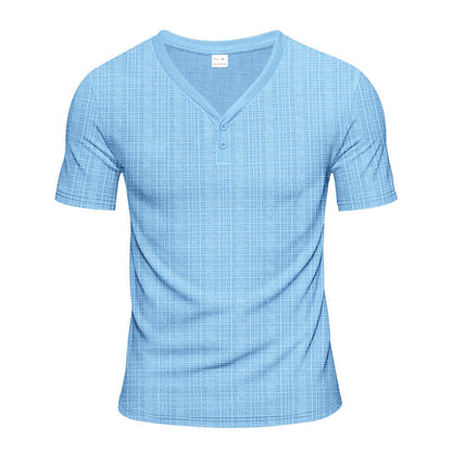 Herren Henley-Shirt Kurzarm Strukturiert Knöpfe Modern