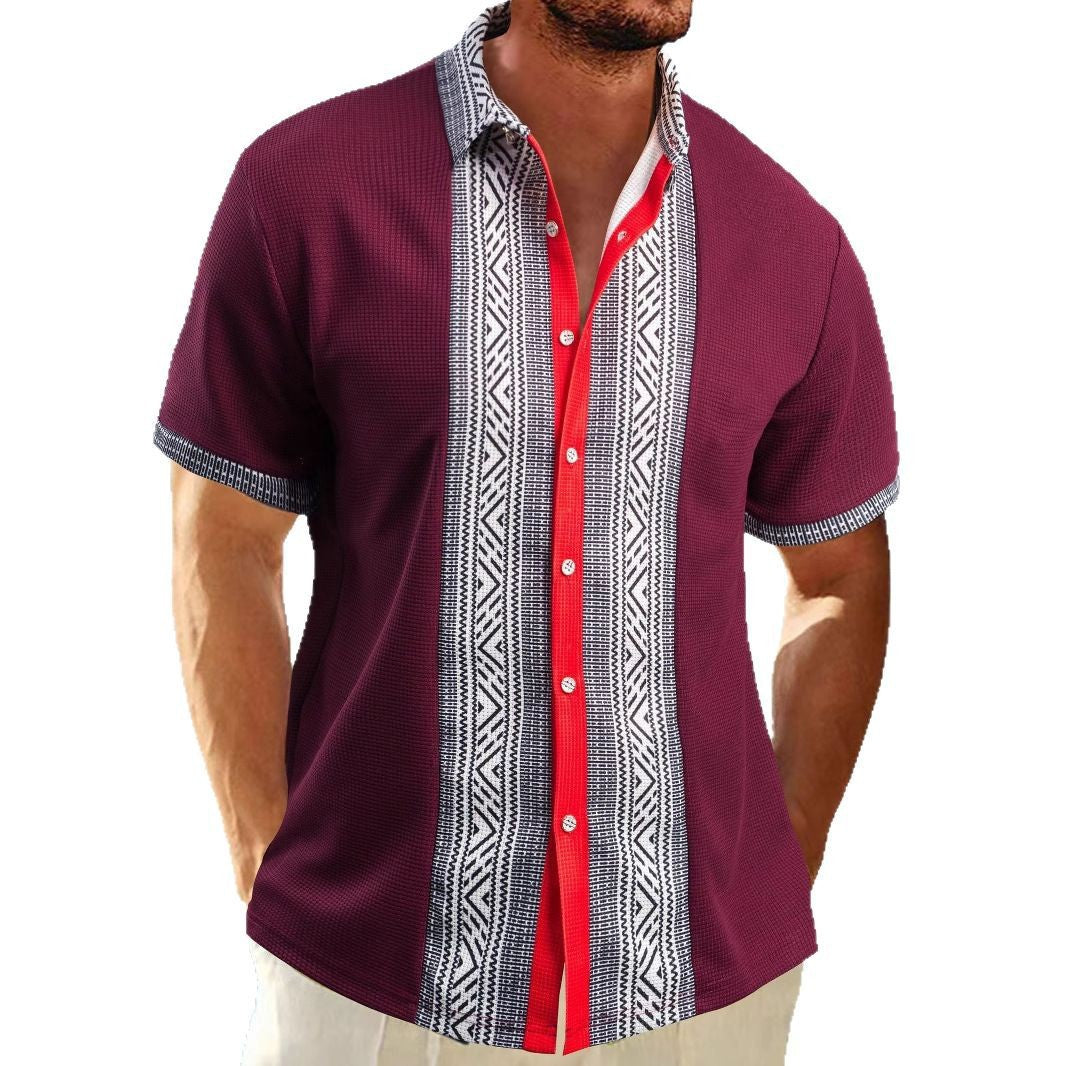 Herren Hemd Kurzarm Geometrisches Muster Kentkragen Modern