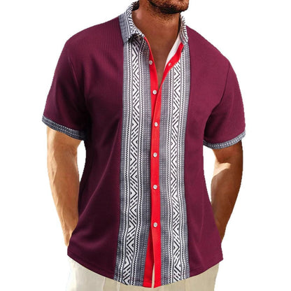 Herren Hemd Kurzarm Geometrisches Muster Kentkragen Modern
