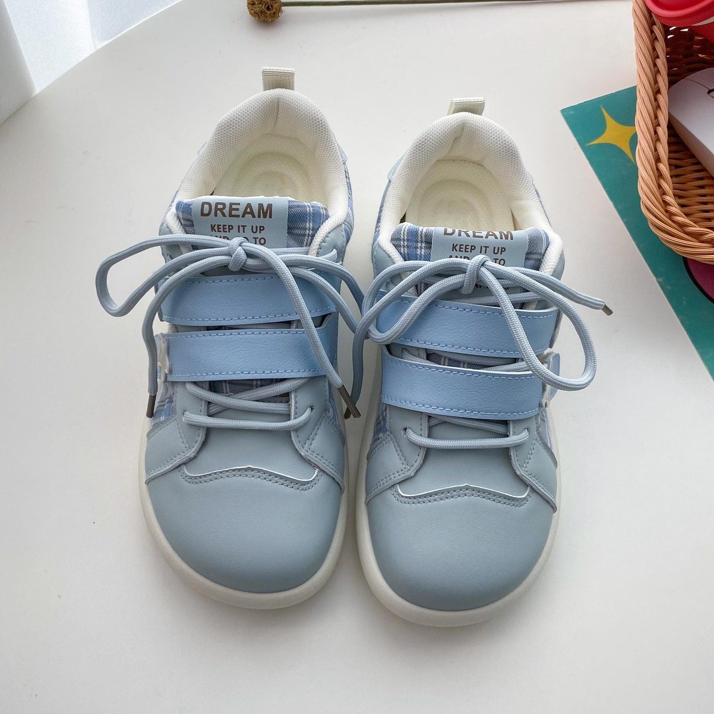 Damen Sneaker Karomuster Weich mit Klettverschluss