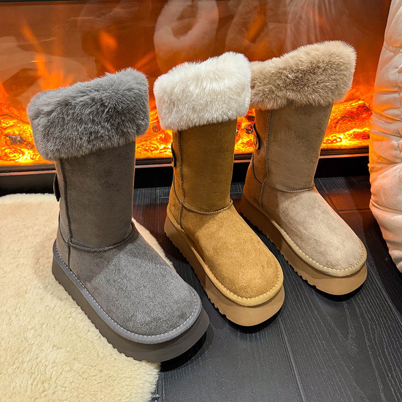 Damen Winterstiefel Kuschelig Warm mit Kunstpelz Kragen - BerlinGlamour