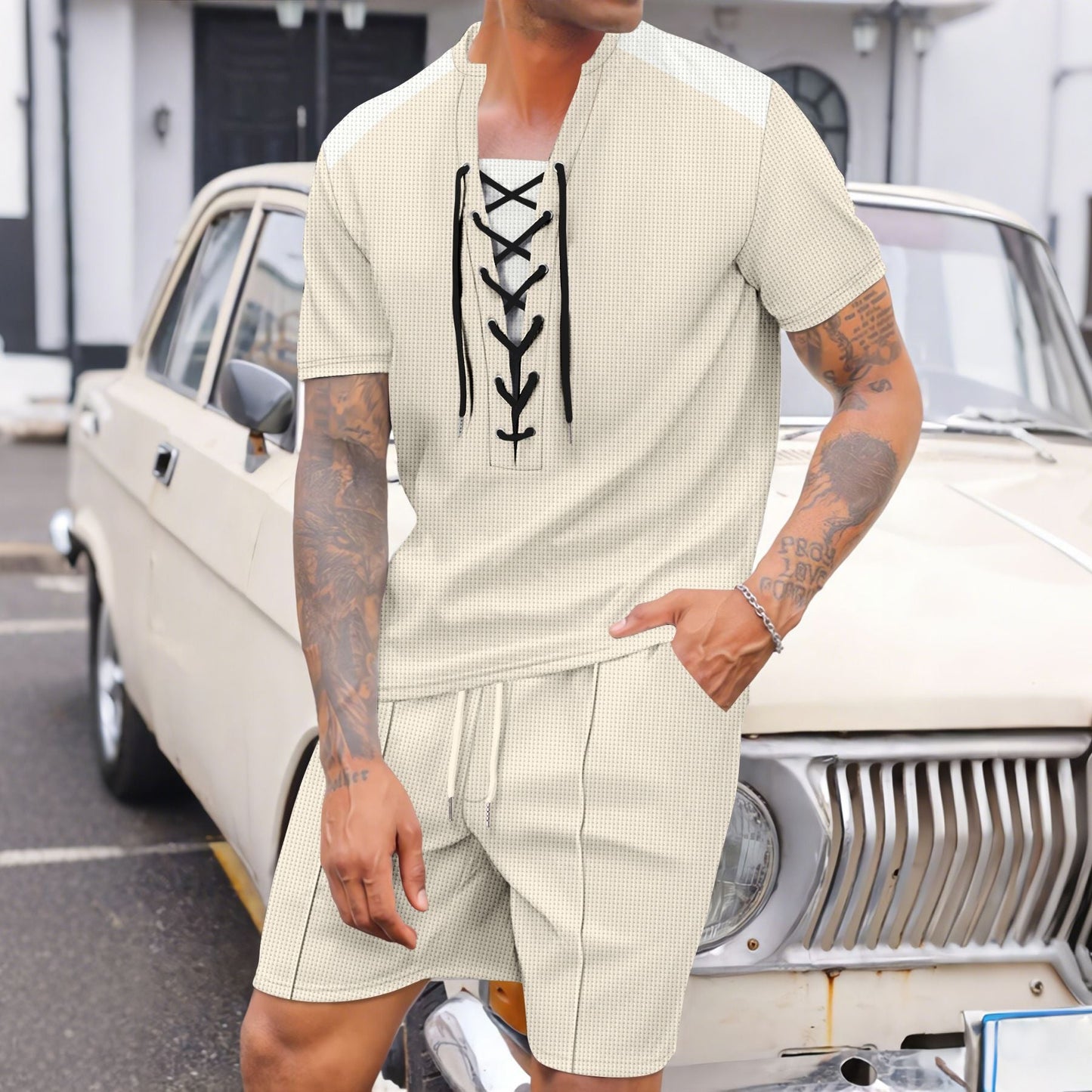 Herren Sportoberteil Schnürung mit Sportshorts