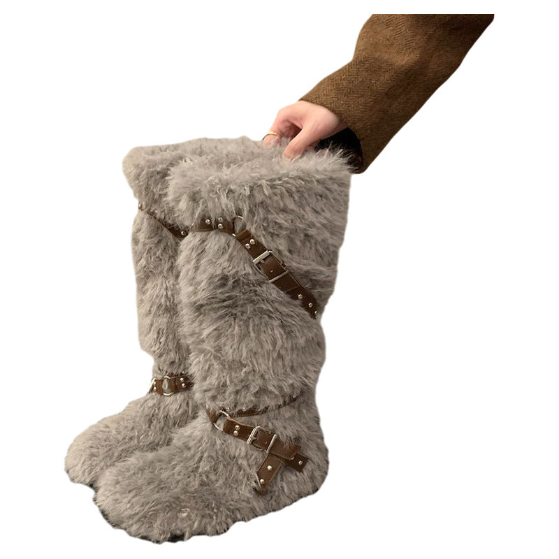 Damenstiefel Warm Kuschelig mit Schnallen Wintermode