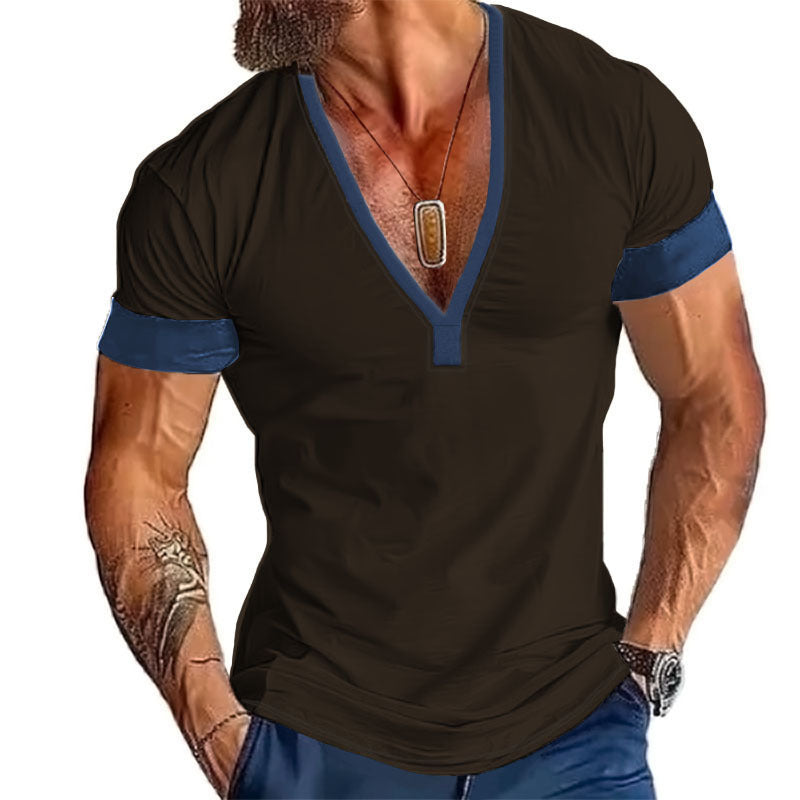 Herren T-Shirt V-Ausschnitt Modern Kontrast Design