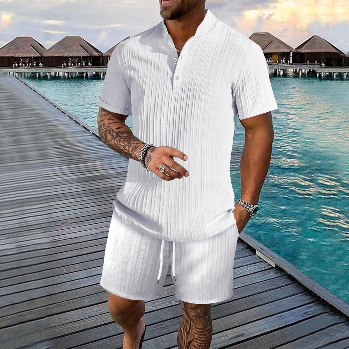 Herren Freizeitanzug Struktur Oberteil Lässige Shorts
