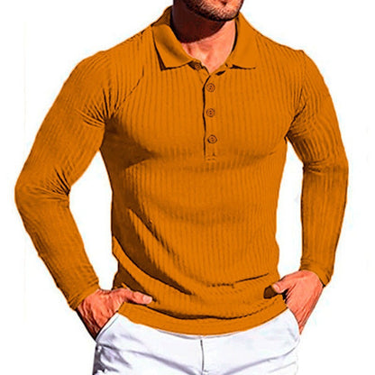 Herren Poloshirt Langarm Strukturiert Elegantes Design