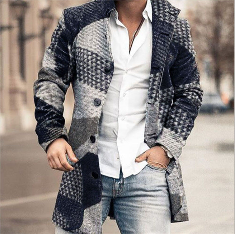 Herren Wollmantel Karo Modern Tailliert