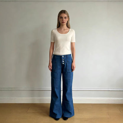 Damen Jeans Bootcut High Waist Knopfleiste - BerlinGlamour
