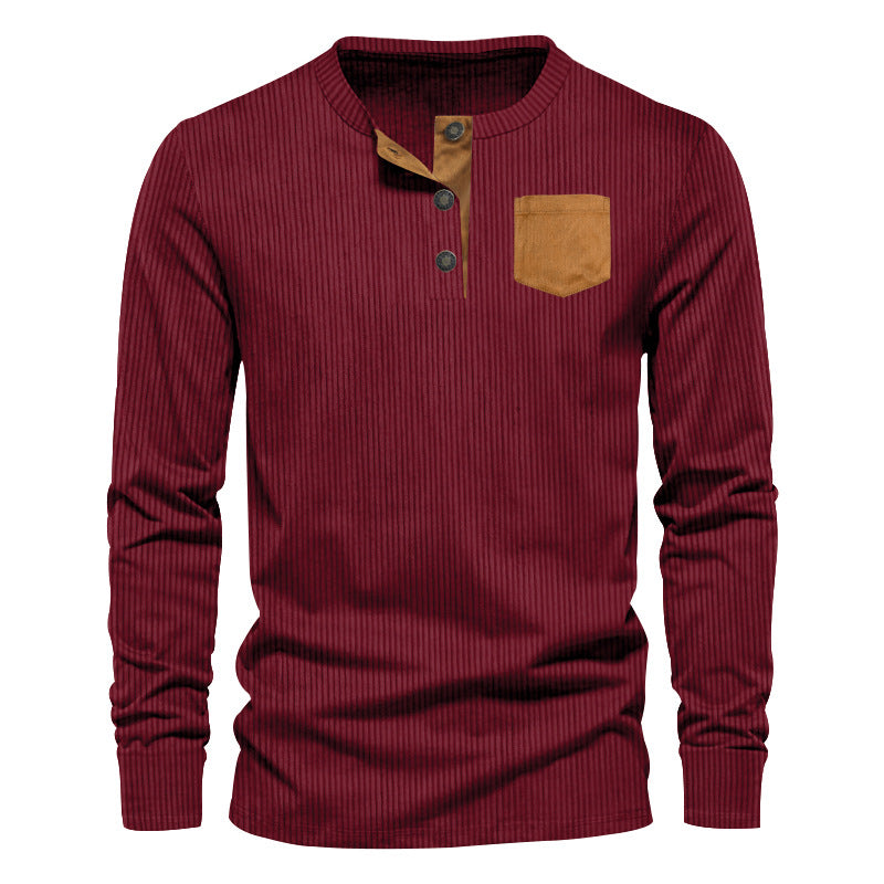 Herren Langarmshirt mit Brusttasche und Struktur Optik Modern - BerlinGlamour
