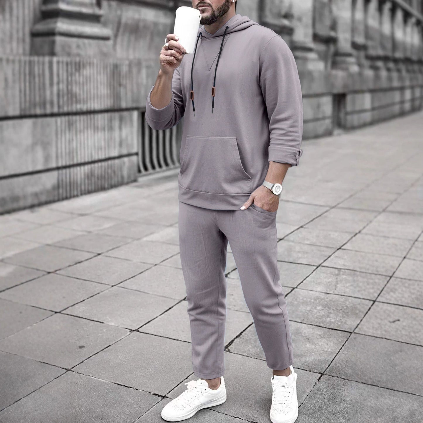Herren Sport Set Hoodie Jogginghose Casual Grau