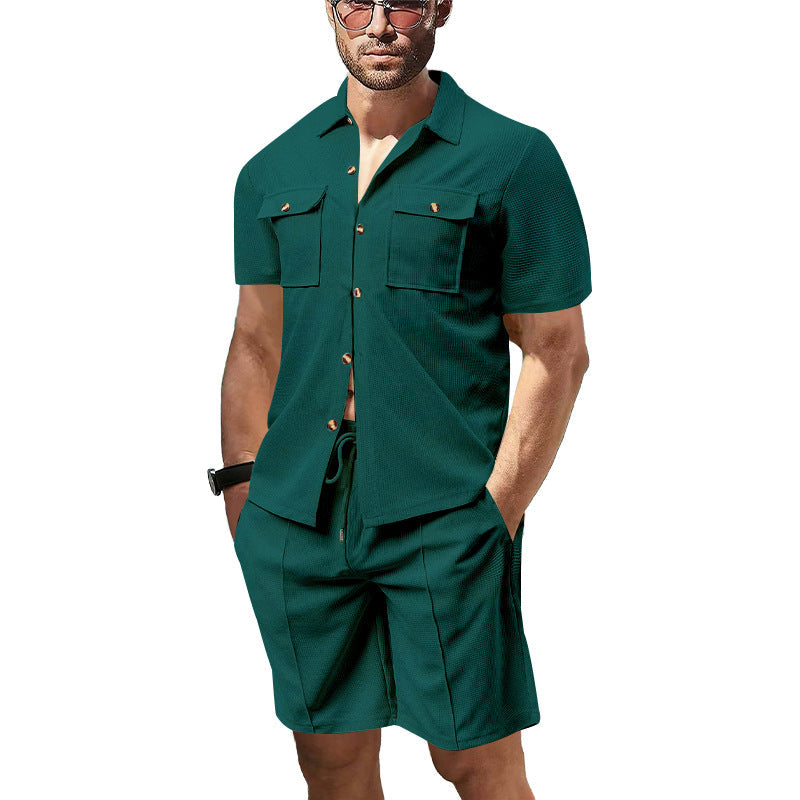 Herren Sommer Set Kurzarmhemd Shorts atmungsaktiv modern