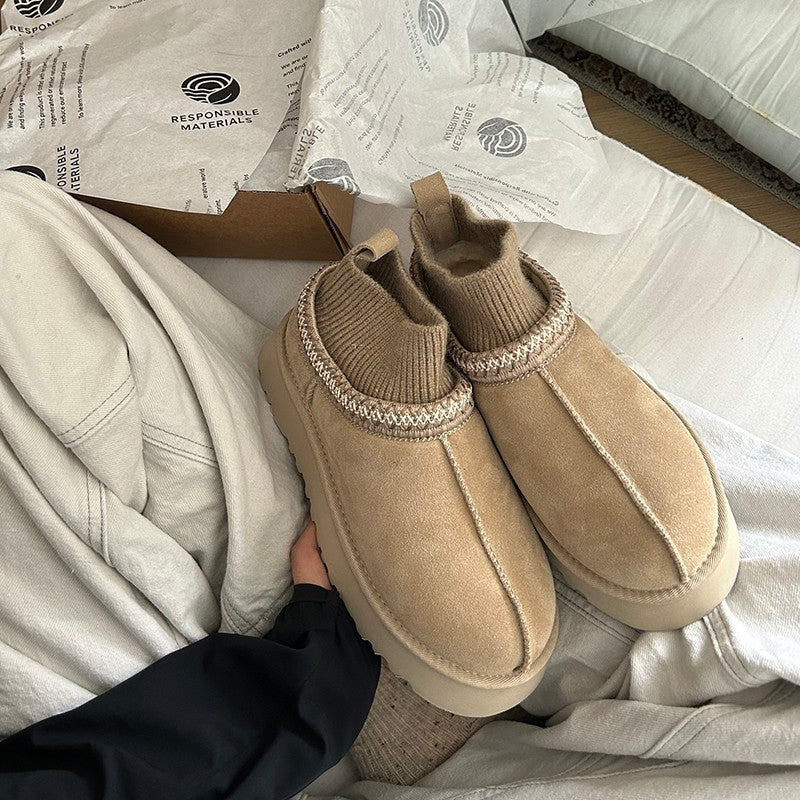Damen Stiefeletten Bequem Elastisch Rutschfest Schwarz