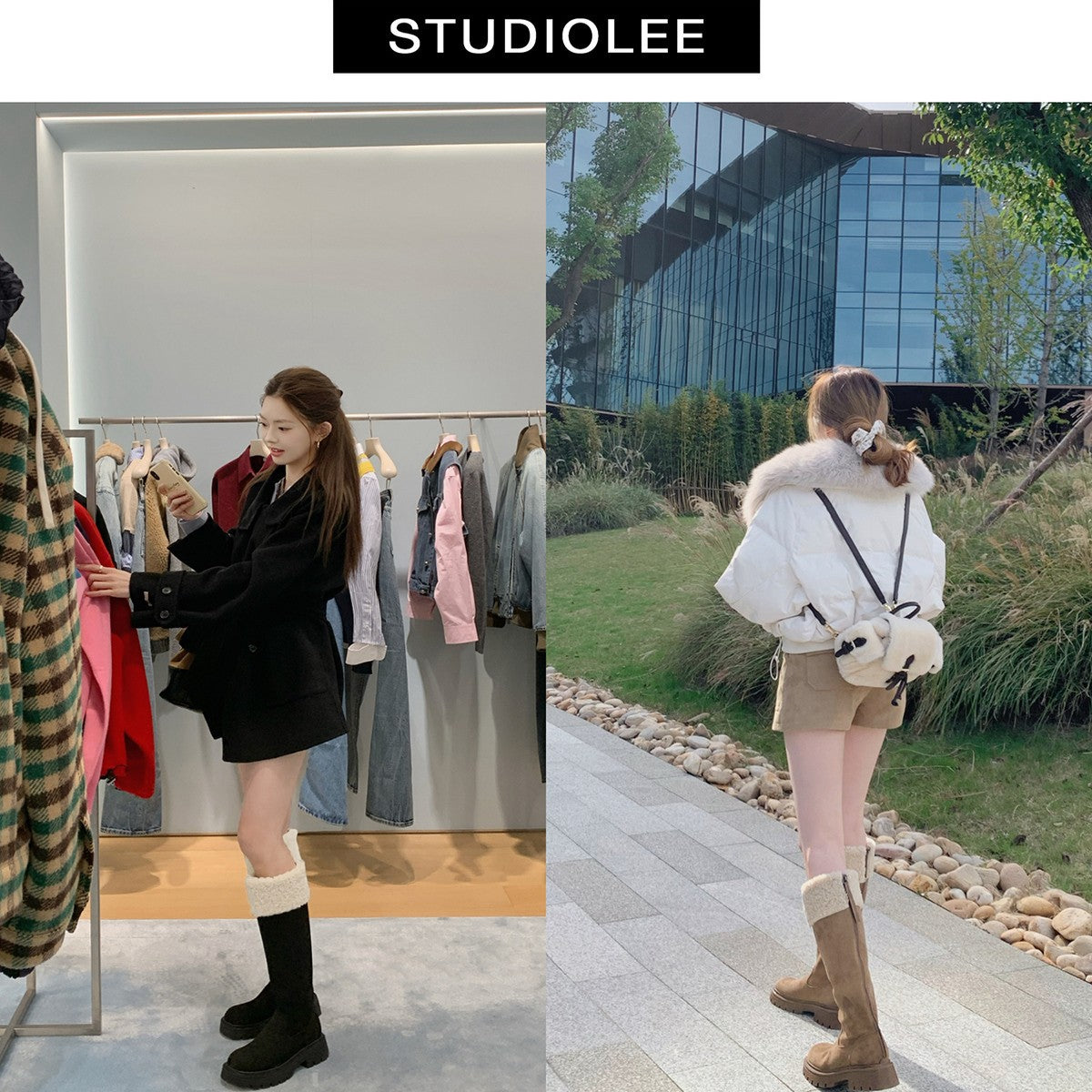 Damen Winterstiefel Warm mit Kunstfellkragen Robust