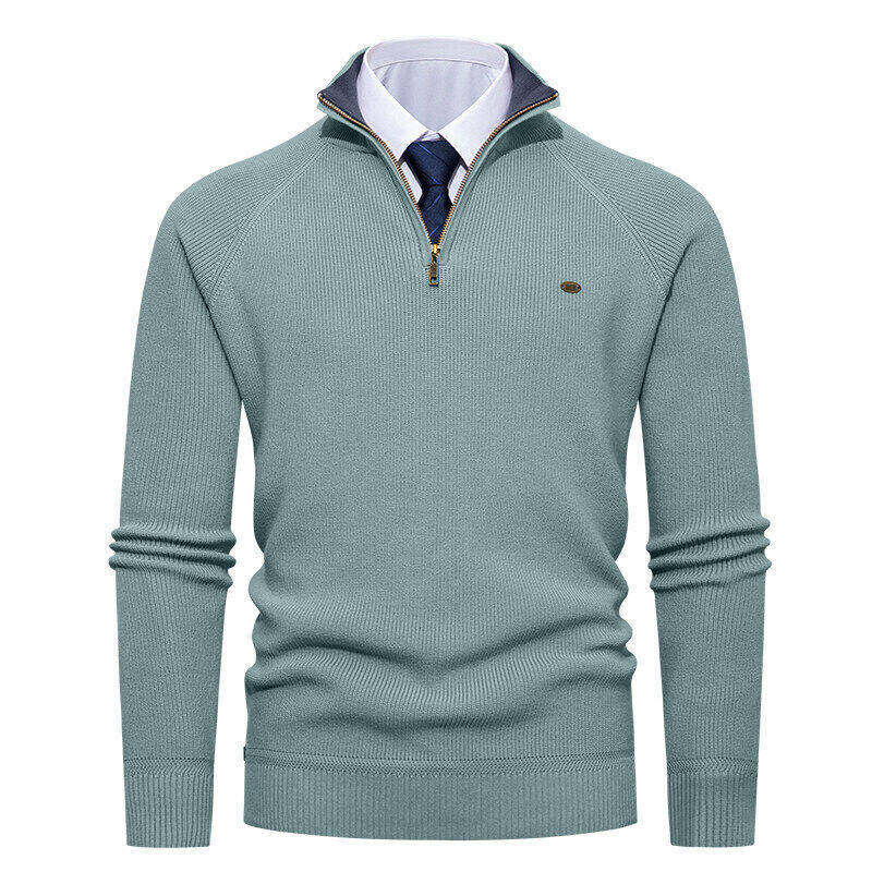 Herren Strickpullover Stehkragen Reißverschluss Elegante Kaschmir Optik