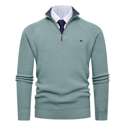 Herren Strickpullover Stehkragen Reißverschluss Elegante Kaschmir Optik