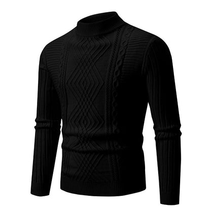 Herren Rollkragenpullover Strukturiertes Zopfmuster Baumwolle