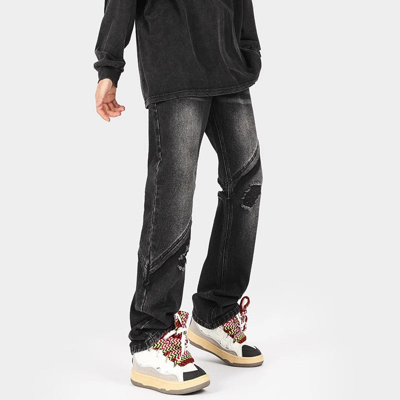 Herren Ripped Jeans Lässig Asymmetrisch Design