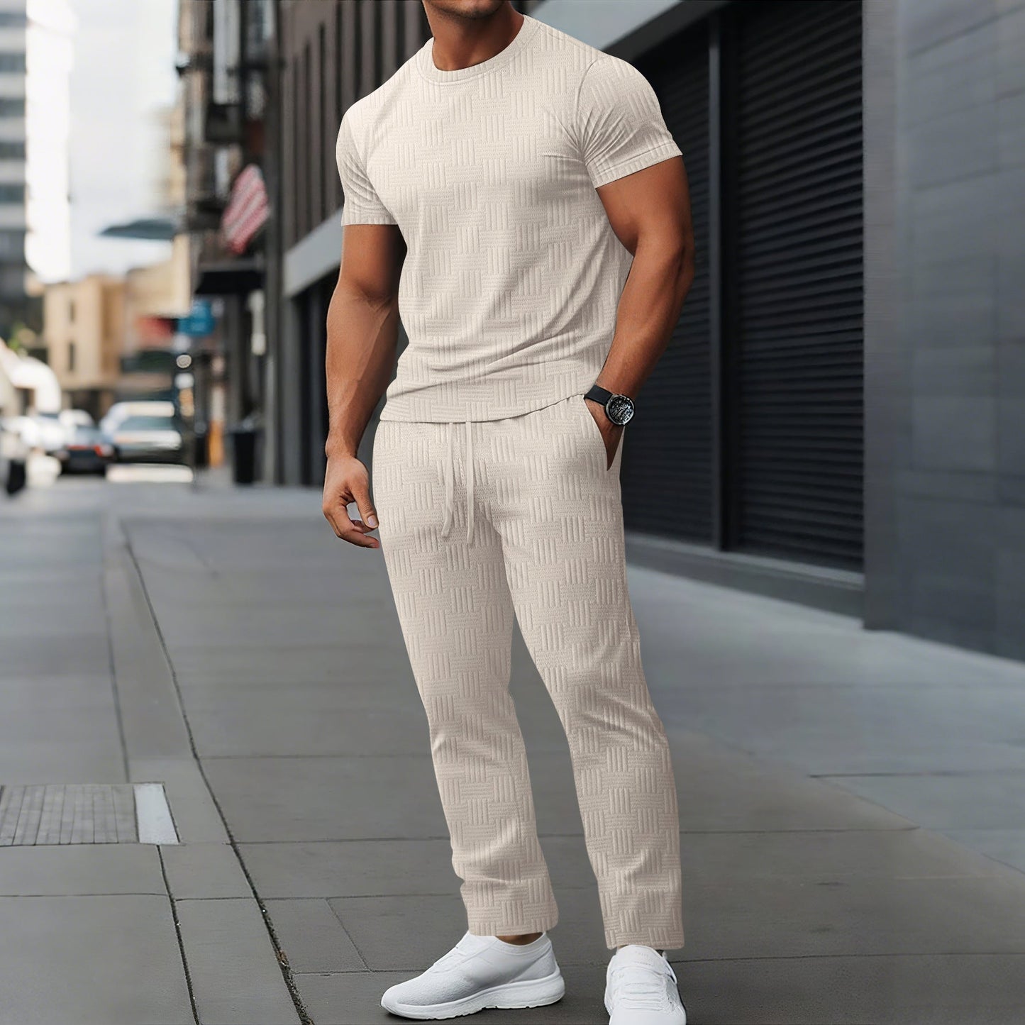 Herren Trainingsset Sportlich Modern mit Strukturmuster