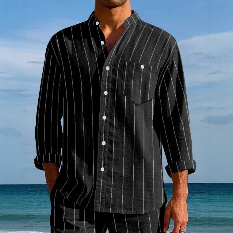 Herren Langarmhemd Slim Fit Streifenmuster Elegant