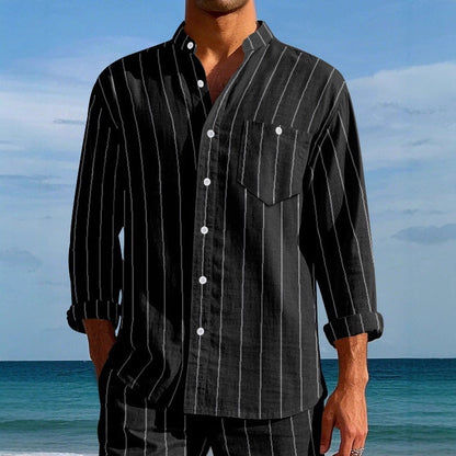 Herren Langarmhemd Slim Fit Streifenmuster Elegant