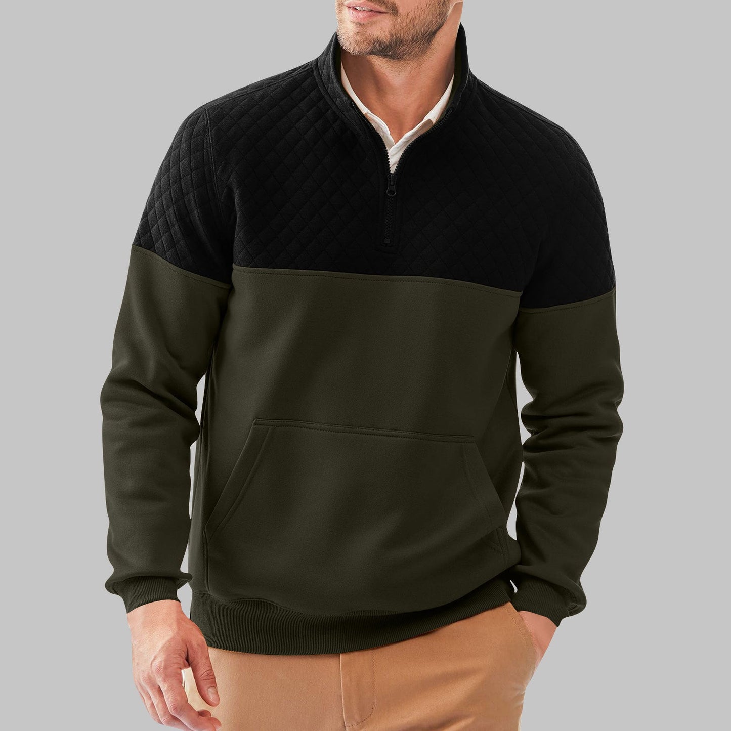 Herren Pullover Sportlich Stehkragen Taschen Modern