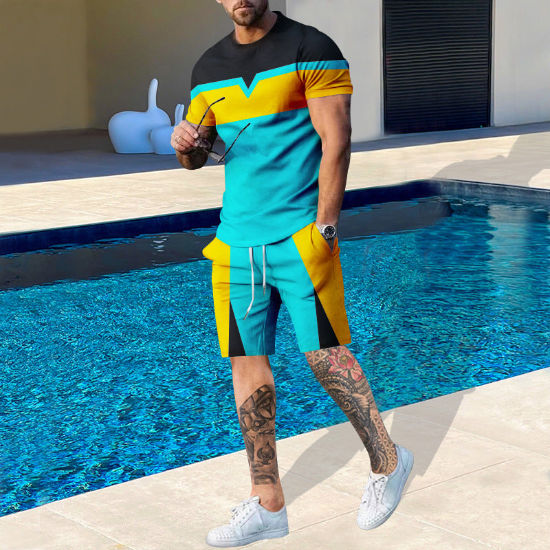 Herren Sport Set Kurzarm Kontrast Farben Modern