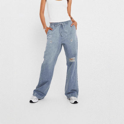 Damen Highwaist Jeans Ripped Trendy Destroyed