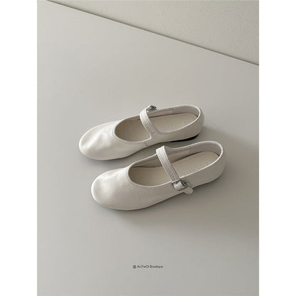 Damen Ballerinas Weiches Leder Verstellbarer Riemen