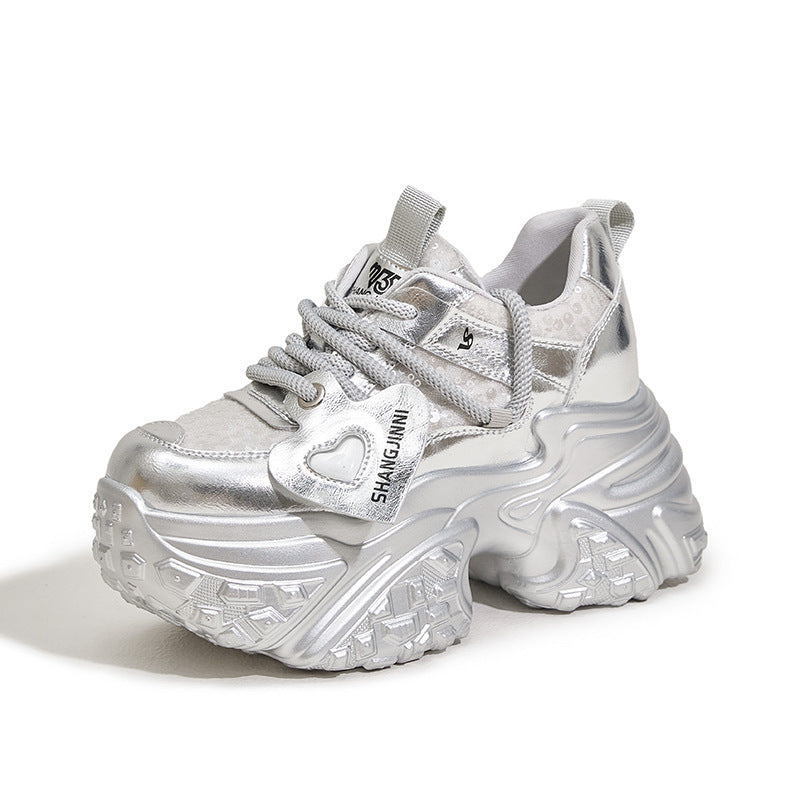 Damen Sneaker Chunky Glitzer Schuhe Modisch Komfortabel