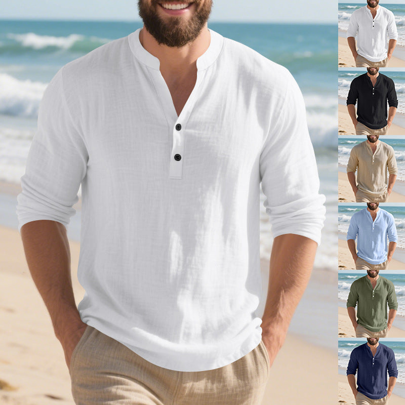 Herren T-Shirt Langarm Modern mit Knopfleiste - BerlinGlamour